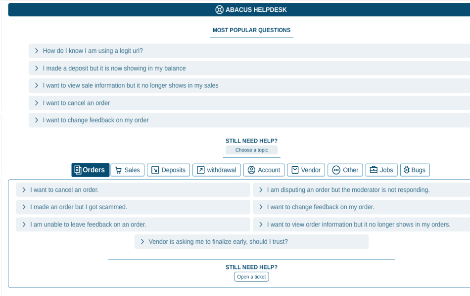 Abacus Market Vendor Support